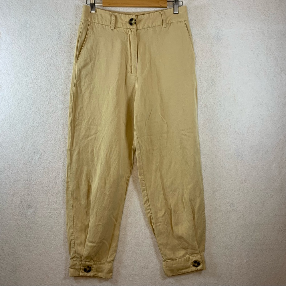 Spera Collection Lightweight Pants Sz M Tan Button Leg Neutral Minimalist